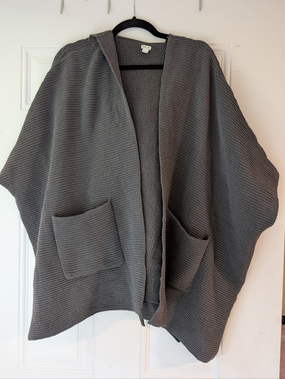 Aerie Oversized Gray Knit Hooded Open Cardigan with Pockets